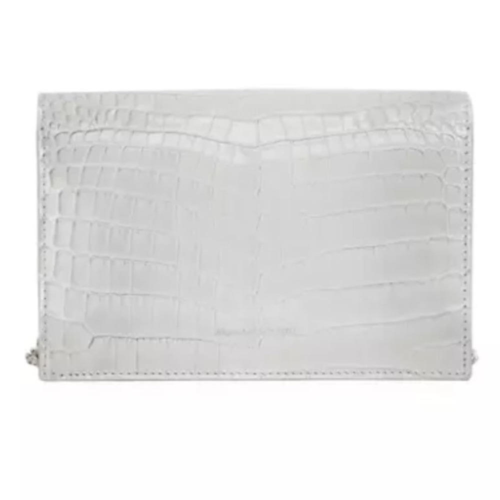 Alexander McQueen Skull Croc-Embossed Leather Chain Crossbody Light Gray - Picture 5 of 12